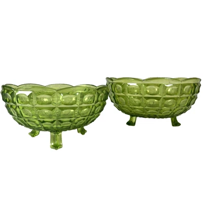 Vtg REGALINE Bowl Dish Set 2 Green Footed Acrylic Block Pattern Mid Century MCM - Image 1 of 4