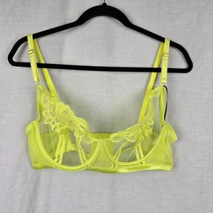Bras N Things 16D/DD Lacey Bra Yellow Soft Cup Sexy Sheer - Picture 1 of 10