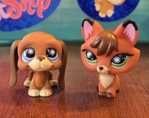 Authentisches Littlest Pet Shop Hasbro LPS #807 Rotfuchs & #808 Basset Hound Paar  - Bild 1 von 4