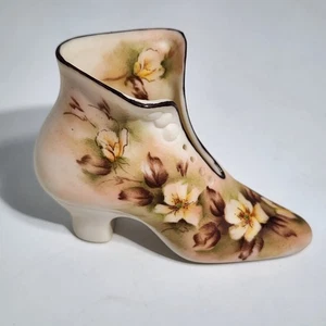 Vintage Ceramic Boot Vase With Hand Painted Floral Design Matt Finish - Picture 1 of 11