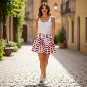 Millie Collys süßer ausgestellter Rock mit Tigermuster orange weiß Damengröße Large - Bild 1 von 5