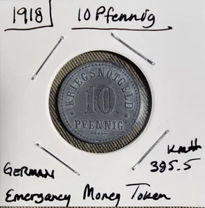 1918 10 Pfennig German Emergency Money Token WW 1 KM 385.5 - Picture 1 of 4
