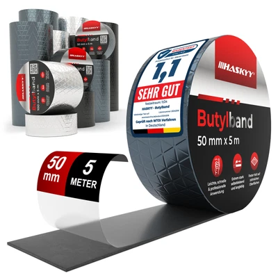 HASKYY Cinta adhesiva butilo impermeable fuerte 50 mm * 5 m sello goma láminas de aluminio antracita