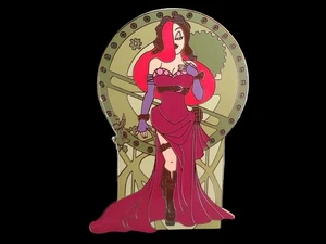 Fantasy Pin - JUMBO Disney Jessica Rabbit Steampunk Pirates Red Dress Sexy Pose - Picture 1 of 2