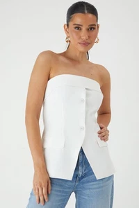 Misspap White Bandeau Womens Going Out Tops - Picture 1 of 5