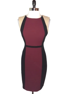 Vestido Vaina CONNECTED Talla 8 Negro Borgoña Beige Sin Mangas Tejido Elástico Foto 1 de 4