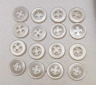 Mother of Pearl buttons 4 holes Flat 2D x 16 units cream colour ideal craft use - Image 1 of 2