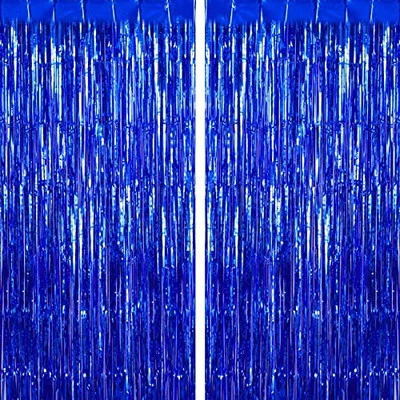 Paquete de 2 cortinas de flecos azules decoraciones de fiesta, cortinas de telón de fondo con flecos de aluminio  Foto 1 de 4