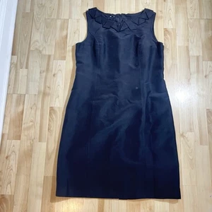 Talbots Black Sleeveless Sheath Dress Size 14 Cotton Silk Blend Folded Neckline - Picture 1 of 6