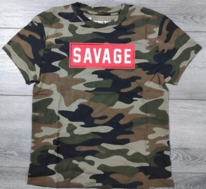 Camouflage Shirt Boys Medium SAVAGE Short Sleeve T-Shirt Camo Tee Unique - Picture 1 of 4