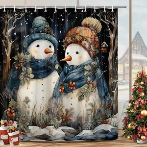 Merry Christmas Shower Curtain Winter Snowman Shower Curtain for Bathroom Xma... - Picture 1 of 7
