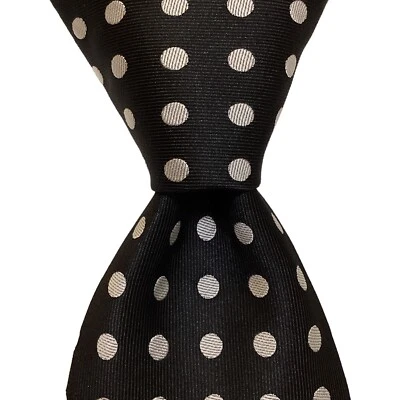 Corbata ajustada de poliéster para hombre John Blair diseñador POLKA DOT negra/blanca usada en excelente estado rara Foto 1 de 3