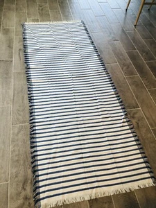 J Crew Long Blue And White Striped Wrap Scarf Sarong 100% Cotton Beach Cover Up - Picture 1 of 12