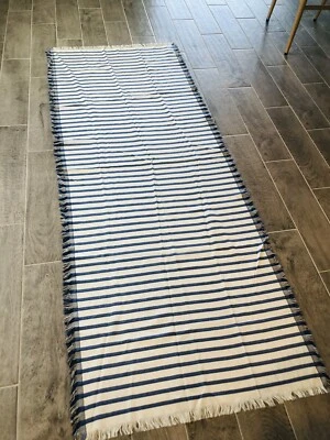 J Crew Long Blue And White Striped Wrap Scarf  Sarong 100% Cotton Beach Cover Up - Image 1 of 4