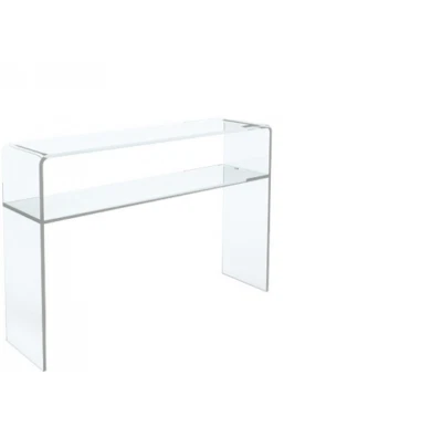 Consolle Tavolo Scrivania Plexiglass Trasparente Con Ripiano Mensola 100x30x75H - Immagine 1 di 4