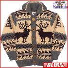 Canada Kanata Men's M Cowichan Sweater Gray Beige Deer Pattern Wool Knit Cardiga