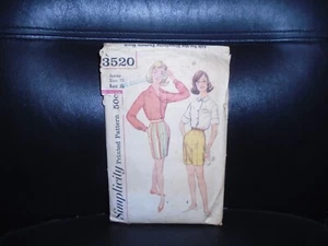 VINTAGE 1960'S SIMPLICITY PRINTED BLOUSE & SHORTS PATTERN #3520 JUNIOR SIZE 15 - Picture 1 of 2