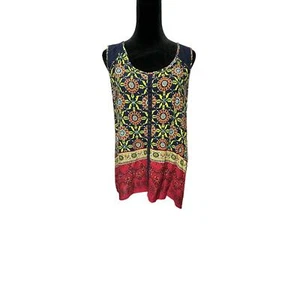 Elodie XL Boho Sleeveless V-Neck Tunic Top Lace Detail Paisley Floral Women - Picture 1 of 6