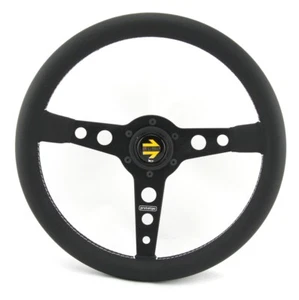 Momo Leder Sportlenkrad Prototipo 370mm schwarz black steering wheel volante - Afbeelding 1 van 4