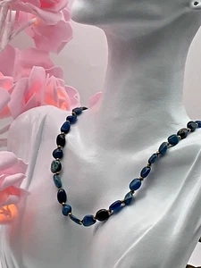 Sterling Silver 925 Necklace Blue Natural semiprecious Gemstone - Picture 1 of 6