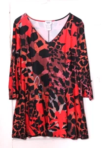MONROE & MAIN KNIT TUNIC BLOUSE ladies size 1X black orange red print 3/4 sleeve - Picture 1 of 5
