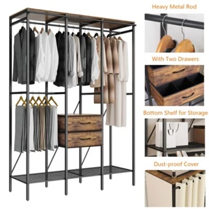 UNHO Dust-proof Clothes Garment Rack Heavy Duty Closet Organizer w/ Storage Bins - Picture 1 of 18