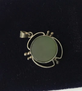 Vintage Sterling Silver 925 Jade Jadeite Circular Modernistic Pendant Necklace H - Picture 1 of 12