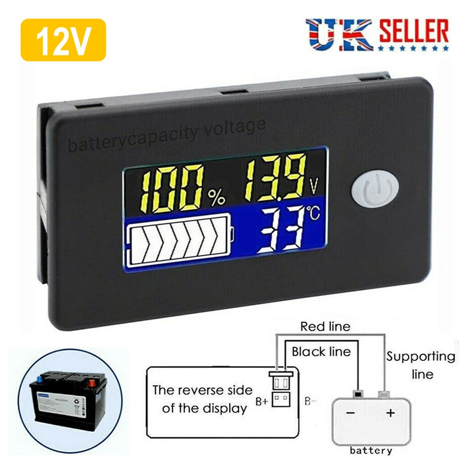 LCD Digital 12V Battery Charge Capacity Status Display Indicator Monitor Meter.