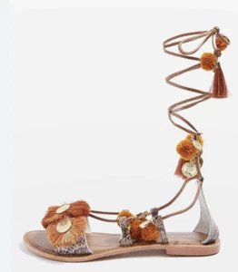 Honey Coin Leather gladiator Sandals with tassels in tan. BNWTR. RRP £32 UK 6 - Picture 1 of 10