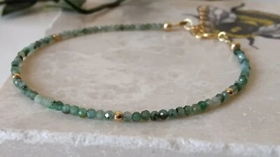 Dainty Emerald and 14ct Gold  Beaded Gemstone Stacker Bracelet May birthstone - Image 1 of 4