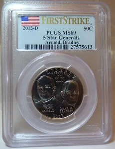 2013-D 5 STAR GENERALS Arnold, Bradley HALF DOLLAR 50C PCGS MS69 - FIRST STRIKE! - Picture 1 of 4