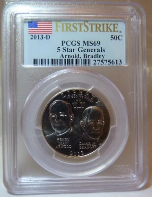 2013-D 5 STAR GENERALS Arnold, Bradley HALF DOLLAR 50C PCGS MS69 - FIRST STRIKE! - Image 1 of 4