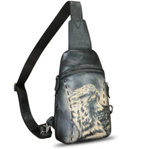 Genuine Leather Sling Bag for Men Women Crossbody Bag Chest Sling Backpack Purse - Picture 1 of 7