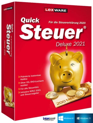 Lexware QuickSteuer Deluxe 2021 Vollversion + Konz Steuerjahr 2020 Download NEU - Bild 1 von 2