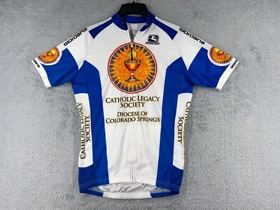 Giordana Cycling Jersey Men Medium White Blue Catholic Society Colorado Springs - Image 1 of 4