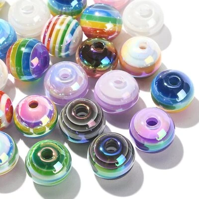 30x Resin Striped Chunky Bubble Round Loose Spacer Beads for DIY Jewelry Making - Изображение 1 из 4