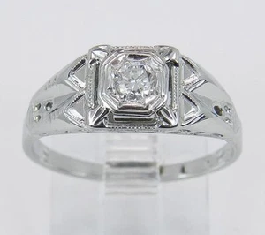 Antiguo anillo de compromiso Art Deco solitario de diamantes de oro blanco de 18 quilates talla 5,75 - Imagen 1 de 7