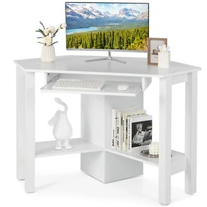 Wooden Corner Desk W/ Drawer Computer PC Table Study Office Room White - Picture 1 of 12
