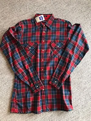 Vintage Flannel Shirt Manhattan Acrylic RED PLAID CHECK Sz M Lumberjack Grunge - Image 1 of 2