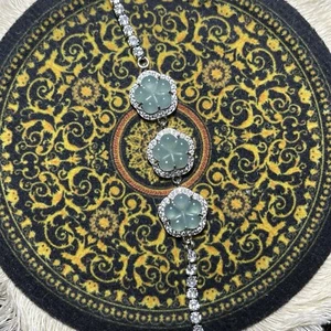 Premium Grade A Burmese Jade Jadeite 925Silver Antique Bracelet Gemstone Jewelry - Picture 1 of 4