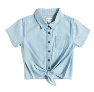 NWT Miles the Label Chambray Front-Knot Shirt - Girls 24 Months Organic Cotton - Picture 1 of 4