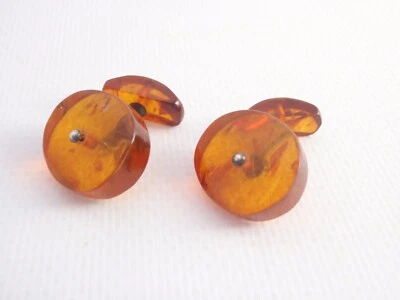 Gemelos de piedra vintage de la URSS de plata de ley 875 ámbar báltico natural genuino en Foto 1 de 4