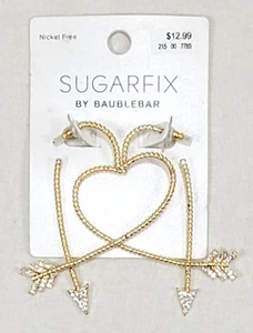 Sugarfix by Baublebar Heart Arrows Dangle Earrings Nickel Free Gold Tone New - Picture 1 of 4