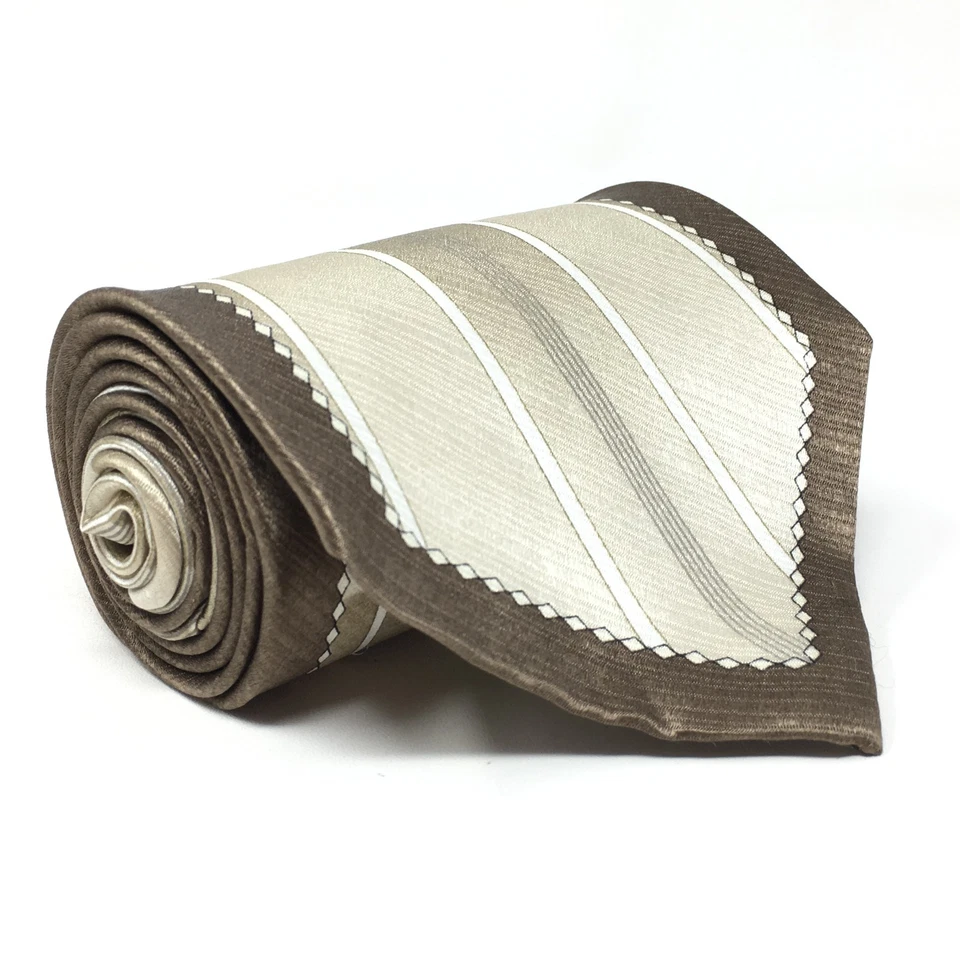 Gravata Steven Land larga marrom bege geométrica 100% seda feita à mão Coreia - Imagem 1 de 4