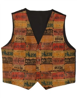 ARIZONA Mens Graphic Leather Waistcoat 2XL Brown Patchwork Leather DN03 - Image 1 of 3