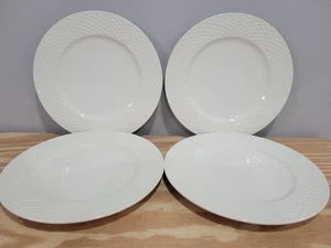 Williams Sonoma White Basket Weave Porcelain 10" Dinner Plates - Set of 4 - Picture 1 of 8