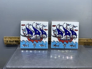 Neofitou Keramik griechische Keramik Schiff Fisch handbemalte Fliese Faliraki Rodos Griechenland - Bild 1 von 2