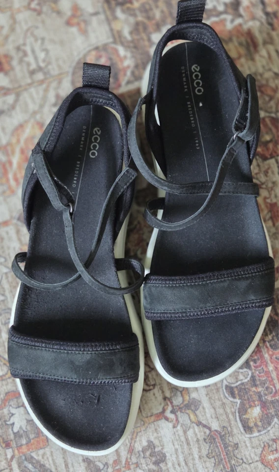 Ecco Womens Black Chunky Ankle Strap Wedge Sport Sandals Size 41 (10-10.5) - Image 1 of 4