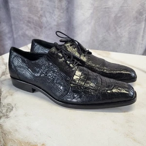 Scarpe Oxford Romano Exotic Lizard coccodrillo punta spaccata uomo taglia 8 nere - Foto 1 di 18