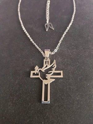 Dove Cross Necklace Peaceful Religious Jewelery Comes with Angel Wings Extension - Image 1 of 4